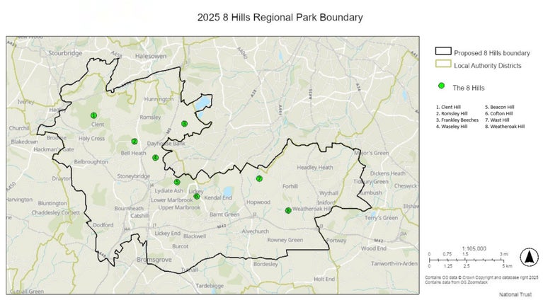 Map of the boundary of the proposed 8 Hills regional park